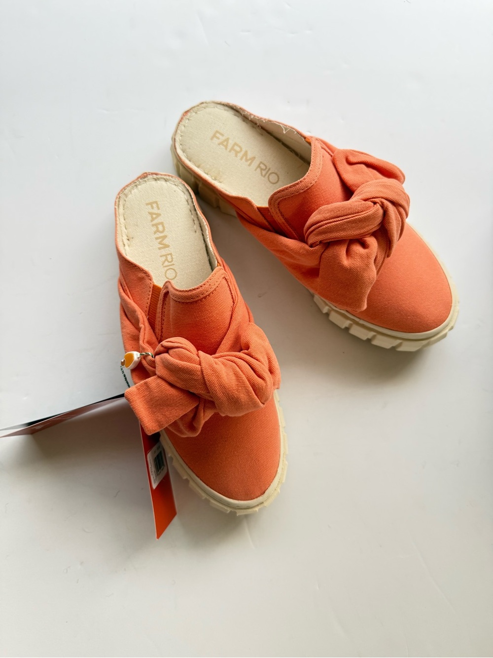 FARM Rio big bow mule canvas sneakers orange size US 7 EU 38 NEW IN BOX